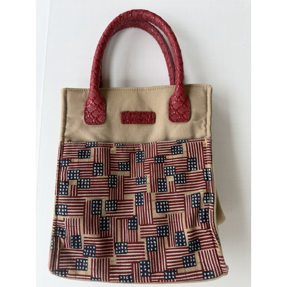 Longaberger Basket Homestead Purse Small Tote Bag Americana Flags Handbag Carry